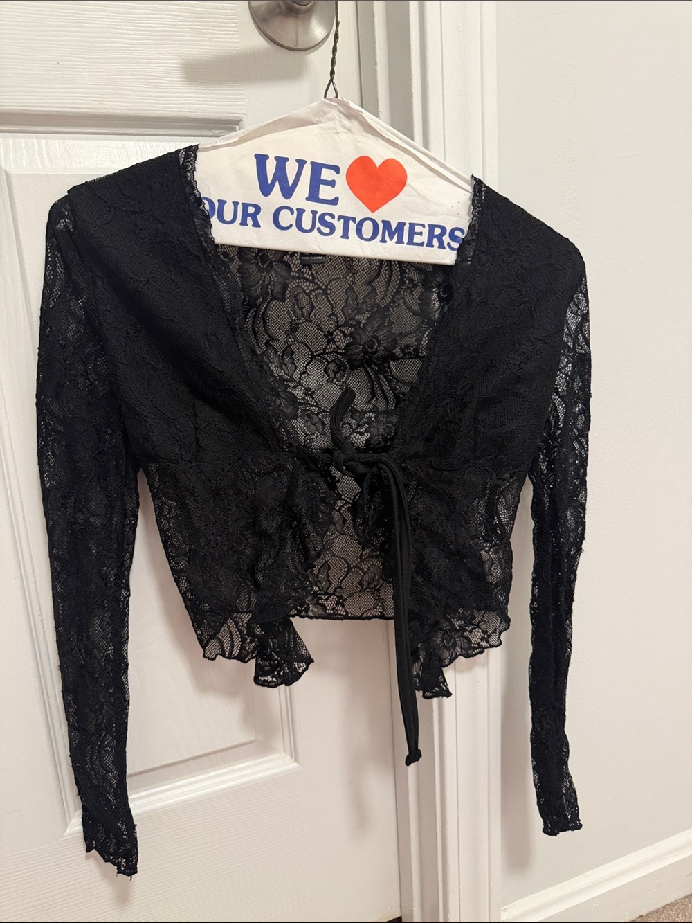Black Lace Tie-Front Women’s Going Out Top